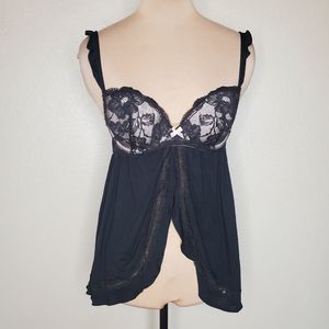 Victorias Secret Ultra Soft Peek-a-boo Flyaway Babydoll Chemise Black…